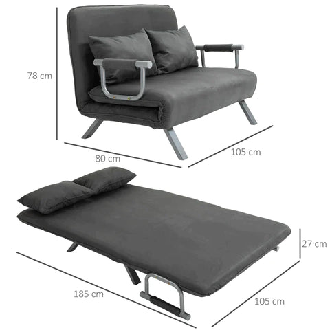Rootz Sofa Bed - Double Sofa - Armchair Bed - Guest Bed - Folding Bed - Gray - 105 x 80 x 78 cm