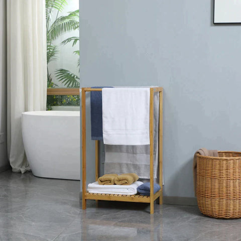 Rootz Towel Rack - Free Standing Towel Rack - With Bottom Shelf - 1 Shelf, 3 Towel Rails - Nature - 51cm x 31cm x 85cm