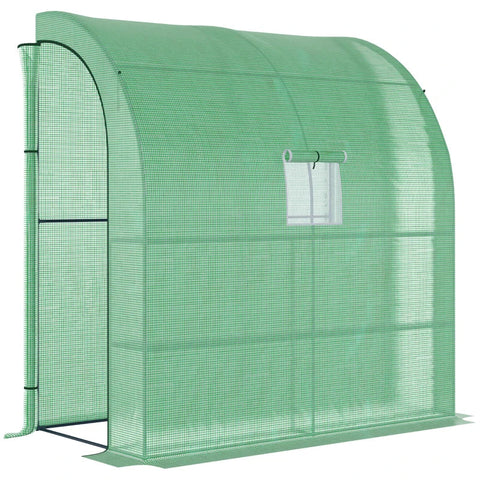 Rootz Greenhouse - Wall Greenhouse - Cold Frame - With Windows And Doors - 2 Tiers 4 Wired Shelves - Green 200L x 100W x 215Hcm