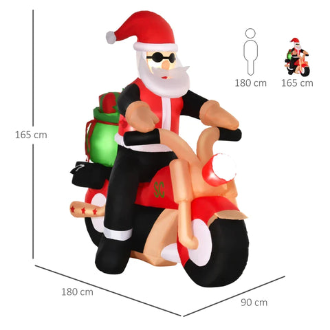 Rootz Opblaasbare Kerstman - op Motor - 150cm LED met Blower - Kerstfeest - Kerstdecoratie - Polyester - Wit + Rood + Groen - 153 x 55 x 150cm