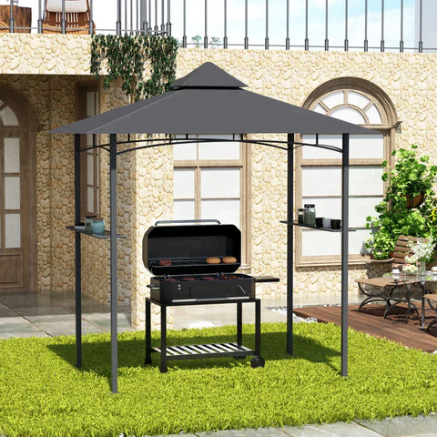 Rootz Gazebo - Barbecue Gazebo - Garden Tent - Balcony Gazebo - Flame Retardant Double Roof - Grey - 245 x 148 x 252 cm