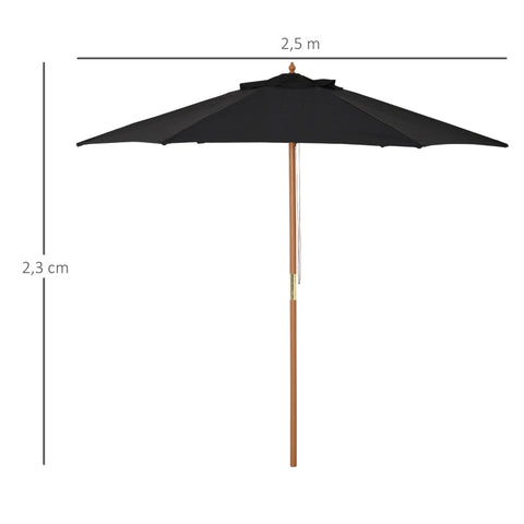 Rootz Parasol - Wood Garden Parasol - 3 Tier Sun Protection - Sun Shade - Wooden Umbrella Canopy - Polyester - Black - Ø2.5 x 2.3 m