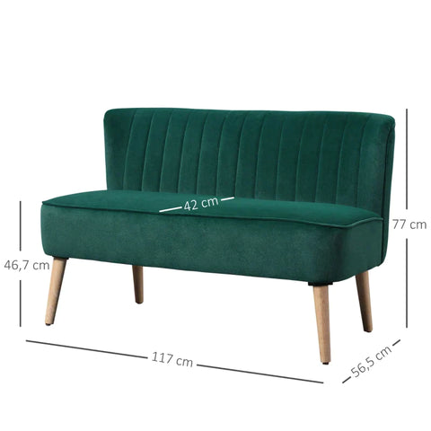 Rootz Sofa - 2-seater Fabric Sofa - Sofa Seating - Lounge Sofa - Dark Green - 117 X 56.5 X 77 Cm