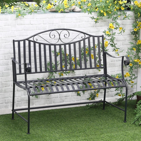 Rootz Garden Bench Seat - Park Bench - 2-seater Metal Bench - Steel Frame With Armrests For Garden Balcony And Terrace - Grey - 15.5 x 54 x 96 cm