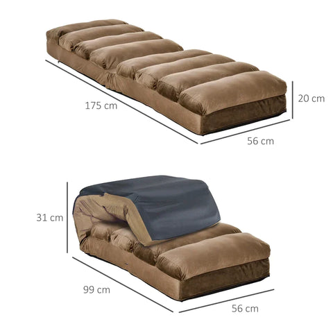 Rootz Folding Mattress - Floor Chair - Sofa - Suede Cloth - Brown - 175x56x20cm