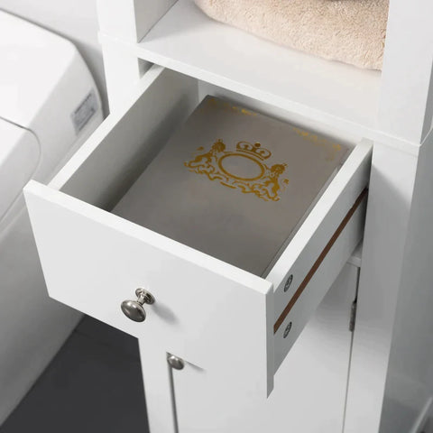Rootz Bathroom Cabinet - Tall Bathroom Cabinet - With Drawers - Cabinet Storage - Cabinet - 1 Open Compartment - White - 34 x 30 x 163 cm