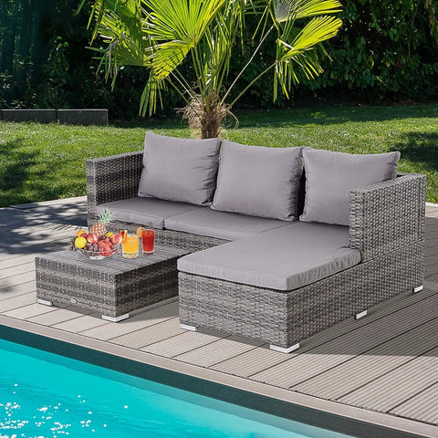 Rootz Sofa Set - Garden Furniture Set - Side Table - Coffee Table - 5-level Backrest - PE Rattan - Grey - 130 X 64 X 62 Cm