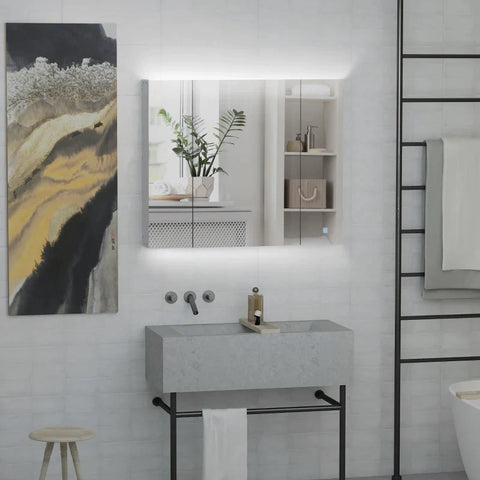 Rootz Mirror Cabinet - Bathroom Cabinet With LED Lighting - White - 90 x 15 x 75 cm