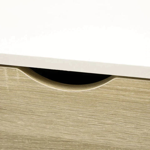 Rootz Couchtisch – Beistelltisch – Esszimmertisch – 2 Regale – 2 Schubladen – Spanplatte – Weiß/Natur – 106 cm x 58 cm x 39,5 cm