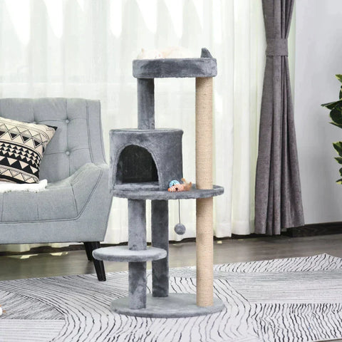 Rootz Krabpaal - Cat Activity Tree - Krabpalen - Kattengrot - Kattenhuis - Grijs - 48x48x104 cm