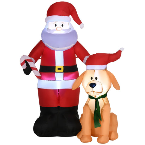 Rootz Santa Claus with Dog - Christmas Decoration - Inflatable Large Including Blower - Red - 117 x 80 x 157 cm