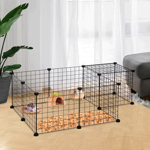 Rootz Animal Cage - Pet Playpen - Enclosure Run - Cage - Black - 106Lx73Wx36Hcm
