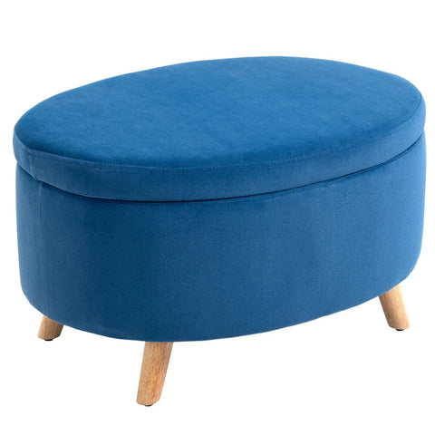 Rootz Bench - Bench Seat - Storage Bench -  Chest Bench - Wooden Legs - Footstool - Corner Stool - Bedroom - Living Room - Velvety Polyester - Rubber Wood - Blue - 71 x 51.5 x 42 cm