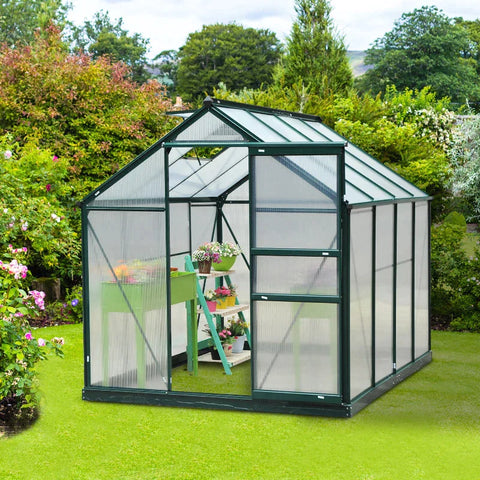 Rootz Greenhouse - Helder Polycarbonaat Greenhouse - Grote Walk-in Green House - Aluminium/PC Board - Groen/Transparant - 190L x 252B x 201H (cm)