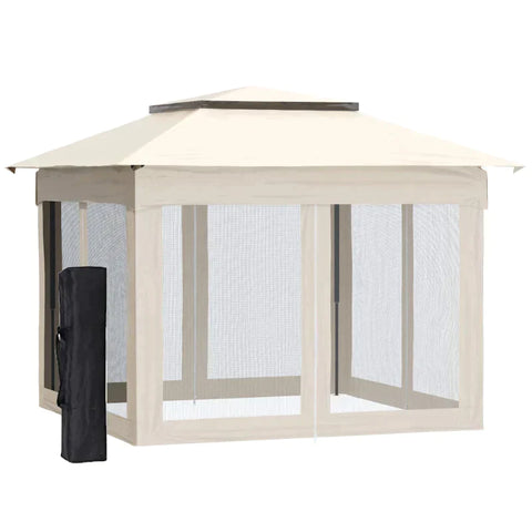 Rootz Gazebo - Folding Pavilion With Side Walls - Metal - Polyester - Mosquito Net - White - 3.25 x 3.25 x 2.65 m
