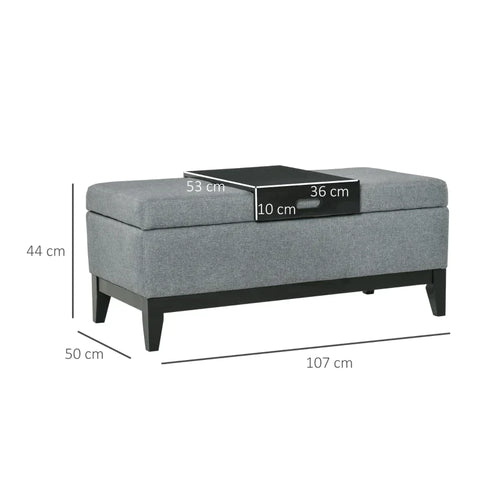 Rootz Bench - Bench Seat - Living Room - Bedroom - Entryway - Linen-like Polyester - Foam - Dark Gray + Black - 107 cm x 50 cm x 44 cm