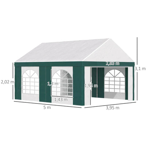 Rootz Party Tent - Beer Tent - Removable Side Walls - Four Large Windows - Steel + Plastic - White + Green - 5 x 4 m