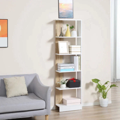 Rootz Free-standing Bookcase - 5-tier Office Shelving - Storage Shelving - Filing Shelving - Kitchen Shelving - Oak/White - 45 x 21 x 170 cm