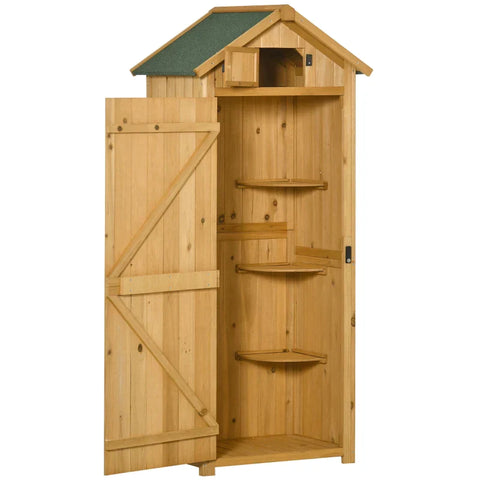 Rootz Garden Cabinet - Garden Shed - Tool Shed - Tool Shed With Shelves - Asphalt Roof - Window - Yellow + Green - 77 x 54.2 x 179 cm