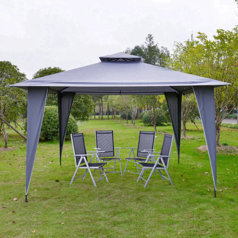 Rootz Gazebo - Party Tent with Double Roof - Marquee Gazebo - Metal - Polyester - Grey - 3.45 x 3.45 x 2.68m