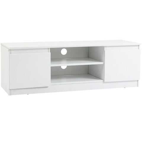 Rootz TV Bench - TV Dresser - TV Table - With 2 Shelves - 2 Cabinets - Chipboard - White - 120 x 39.5 x 40 cm