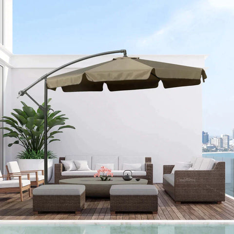 Rootz Parasol - Parasol Cantilever - With Hand Crank Ruffles - Garden Parasol - Sun Protection - Garden Balcony - Polyester/Metal Coffee