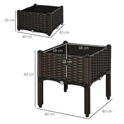 Rootz Garden Planter Box - Verhoogd Bed - Afwateringsgaten - Bloembak - Buiten - Bruin - 40 x 40 x 44cm
