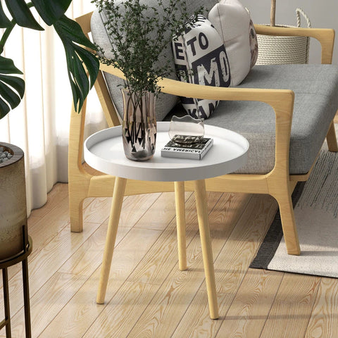 Rootz Side Table - Scandi Design - Coffee Table -  Living Room - Bedside Table - Mdf Pinewood - White + Natural - Ø50 x 50Hcm