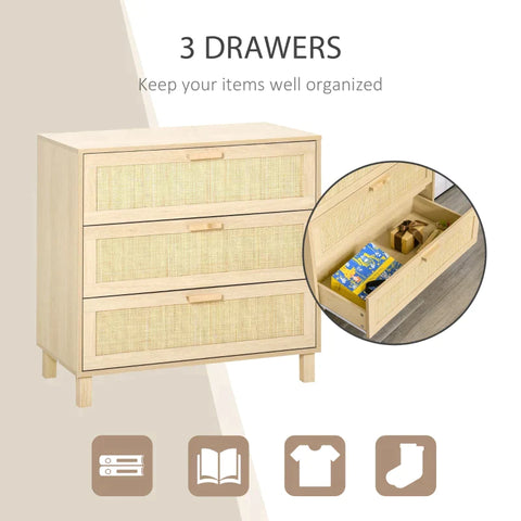 Rootz Drawer Cabinet - Side Cabinet - Cabinet - Sideboard Base Cabinet - 3 Drawers Chest - Living Room Drawer Cabinet - 80 x 40 x 80 cm