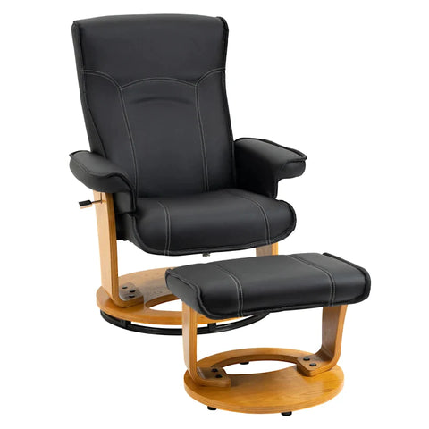 Rootz Relax Chair with Footstool - TV Chair - Recliner Chair - Adjustable Backrest - 360° Rotatable - Black + Brown - 76L x 77W x 105H cm