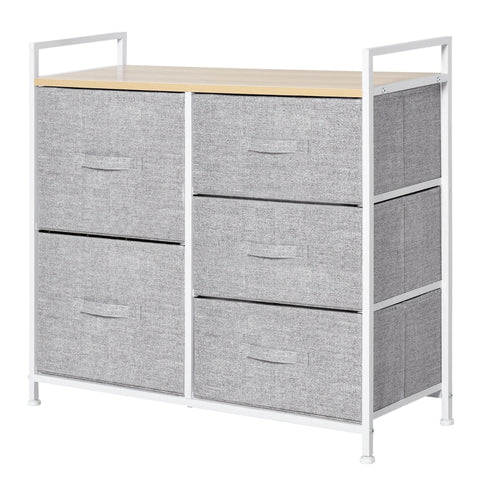 Rootz Drawer Cabinet - Storage Cabinet - Fabric Chest Of Drawers - 5 Fabric Drawers - Fabric + Wood + Metal Frame - Grey - 83 x 29 x 77 cm