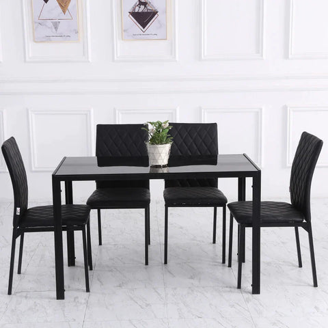 Rootz Dining Room Chairs - Kitchen Chairs - High Backrest - Optimal Support - 4 chairs - Faux Leather - Black -  41 cm x 50 cm x 91 cm