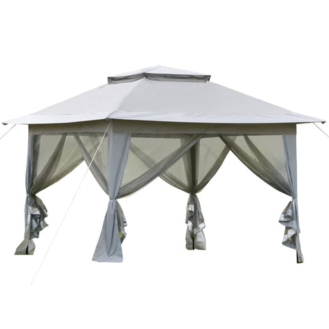 Rootz Pop Up Gazebo - Pop Up Tent - Gazebo - Party Tent - With Netting And Carry Bag - Height Adjustable - Steel/Oxford/Mesh Fabric - Light Grey/Black - 3.64x3.64x2.94m