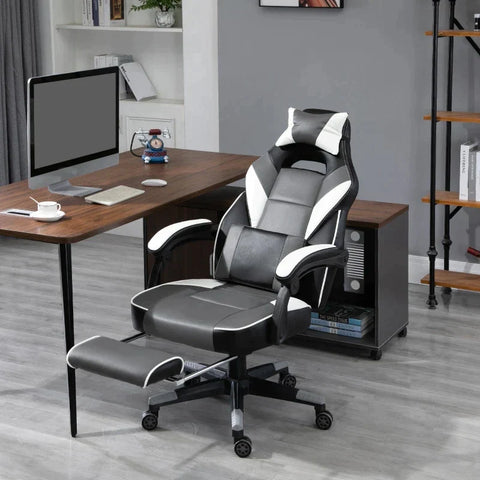Rootz Gaming Chair - Massage Chair - Office Chair - Swivel Chair - Ergonomic Faux Leather - Foam - Grey+White+Black