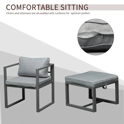 Rootz Garden Table Set - Garden Furniture - Chairs - Stools - Table - Dining Table - Polyester - Grey - 126 x 126 x 72 cm
