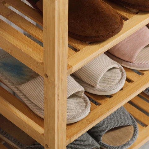 Rootz Shoe Rack - 4 Shelves - Bamboo - Slats - 4 Pairs Shoes - Water-repellent - Up To Size Eu 45 - Natural - 80L x 29W x 82H cm