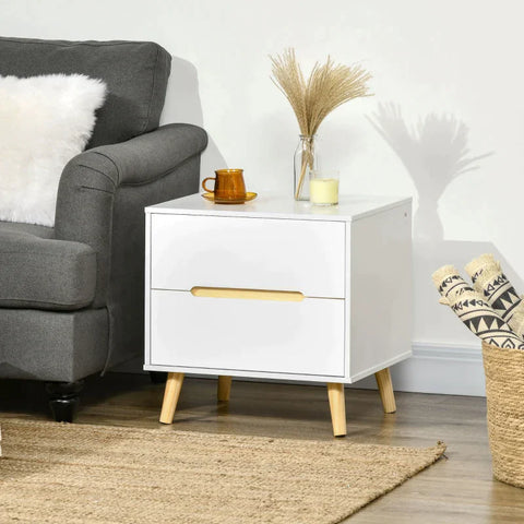 Rootz Bedside Table - Bedside Table - Side Table - Two Drawers - Timeless Design - Pine - White - 50 x 40 x 50.5 cm