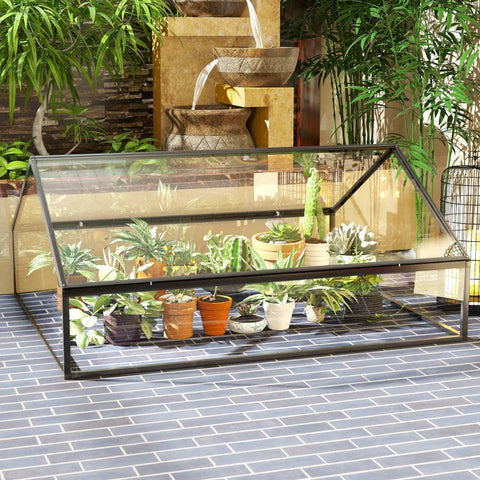 Rootz Greenhouse - Cold Frame Greenhouse - Small Cold Frame - Met Verstelbare Deuren - Zwart/Transparant - 117 x 97 x 52 cm
