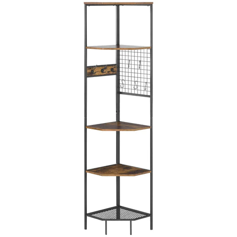 Rootz Storage Rack - Free-standing Shelf - Industrial Design - With Hooks - Chipboard/Steel - Black + Natural - 40.5L x 40.5W x 190Hcm