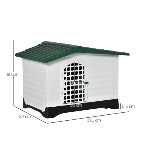 Rootz hondenkennel - hondenhok - hondenaccessoires - dierbenodigdheden met dak - luikpoort - schuilplaats voor middelgrote honden - luchtcirculatie - groen/zwart/wit - 111 x 84 x 80 cm