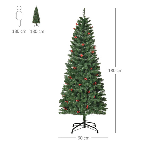 Rootz Kerstboom - Kunstkerstboom - Kerstdecoratie - Kerstboom Met Bessen - Groen - 63 cm x 63 cm x 180 cm