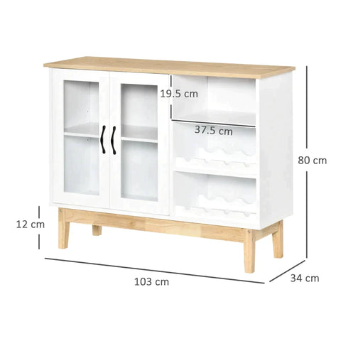 Rootz Wine Cabinet - Wine Cabinet With Glass Door - Wine Rack - Sideboard with Adjustable Shelf - White - 103 cm x 34 cm x 80 cm
