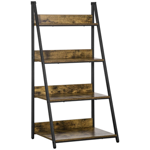 Rootz Ladder Shelf - Storage Rack - Free-standing Ladder Shelf - Industrial Design 4 Shelves - Chipboard/Steel - Brown/Black - 63.5 cm x 44 cm x 121 cm