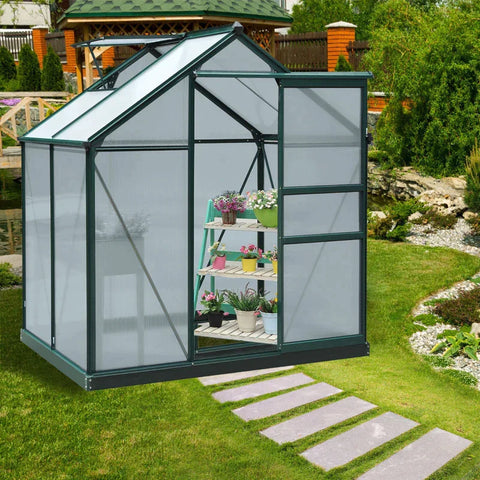 Rootz Greenhouse - Walk-in Mini Greenhouse - Met Dakraam - Aluminium/PC Board - Donkergroen - 1.9x1.3x2 m