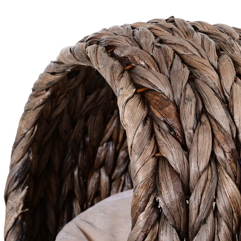 Rootz Water Hyacinth Cat Basket with Cushion - Cat Bed - Cat House - Pet Bed - Brown + Beige - 50cm x 42cm x 60cm