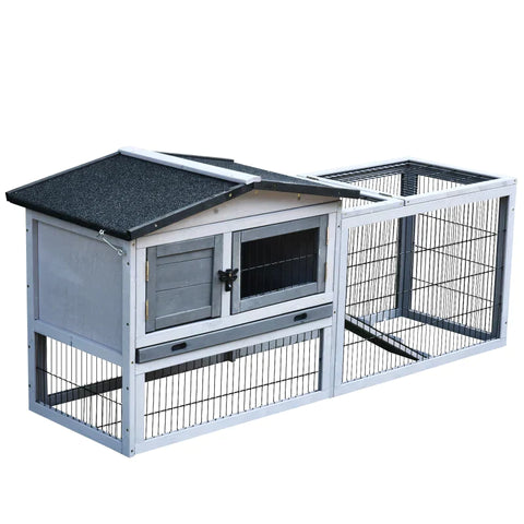 Rootz Small Animal Hutch - Rabbit Hutch - Guinea Pig Hutch - Outdoor Enclosure Cage - Outdoor Animal Hutch - Fir Wood - Light Grey - 150 cm x 52.5 cm x 68 cm