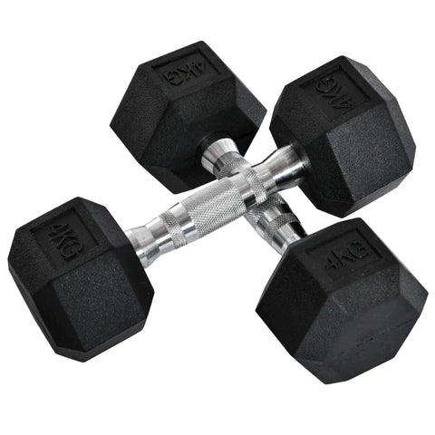 Rootz 2 x 4kg Hexagonal Dumbbells - Rubber Dumbbell - Sports Hex Weights Sets - Weight Lifting Exercise - Home - Gym