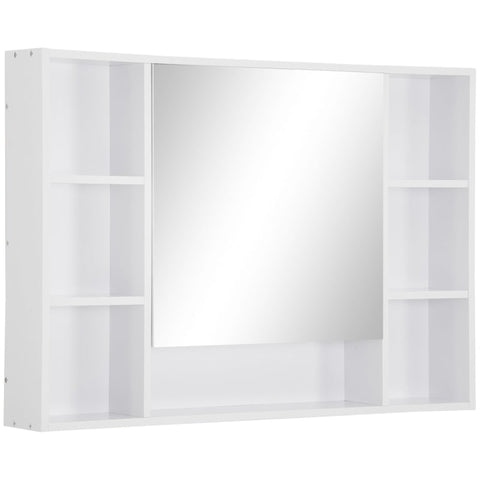 Rootz Bathroom Cabinet - Wall Cabinet - Storage Cabinet - Mirror Cabinet - With 6 Shelves - Glass/MDF - White - 100L x 15W x 70H cm