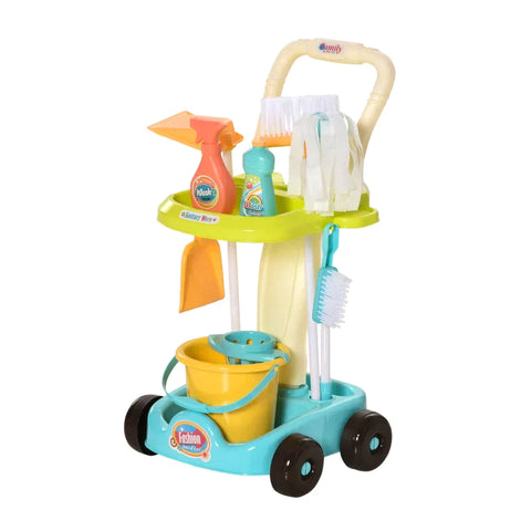 Rootz Kinderschoonmaakset - Kinderschoonmaakspeelgoed - Schoonmaakspeelgoed met bezemzwabber - Groen + Blauw + Wit - 30L x 29B x 55H cm