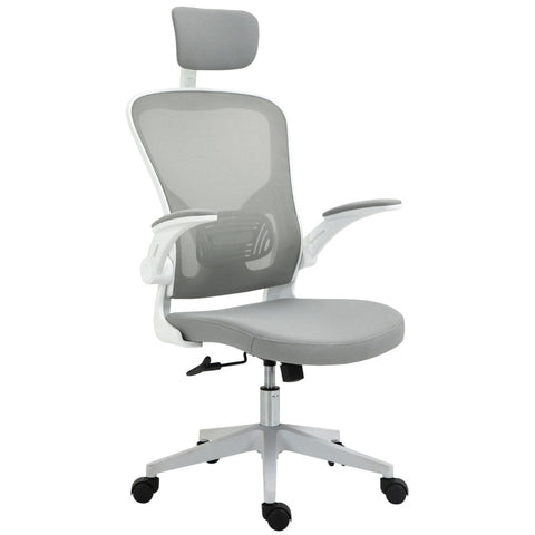 Rootz Bürostuhl – Ergonomischer Schreibtischstuhl mit Wippfunktion – hohe Rückenlehne, Lordosenstütze – Kopfstütze – klappbar – Armlehne – Zuhause – Büro – Grau – 65 x 64 x 114–122 cm